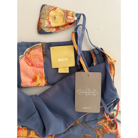 Anthropologie Maeve Floral Dress Size 4 Blue Silk Cotton Blend Open Back New - Picture 7 of 16